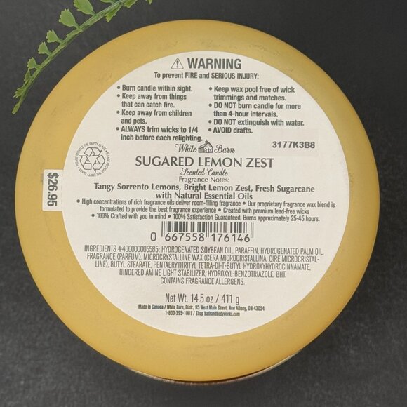 BBW Sugared Lemon Zest White Barn Bath & Body Works 3 Wick Candle - Picture 10 of 10